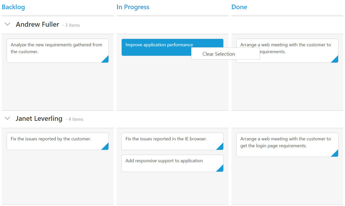 Context Menu in EJ 1 Angular Kanban control Syncfusion