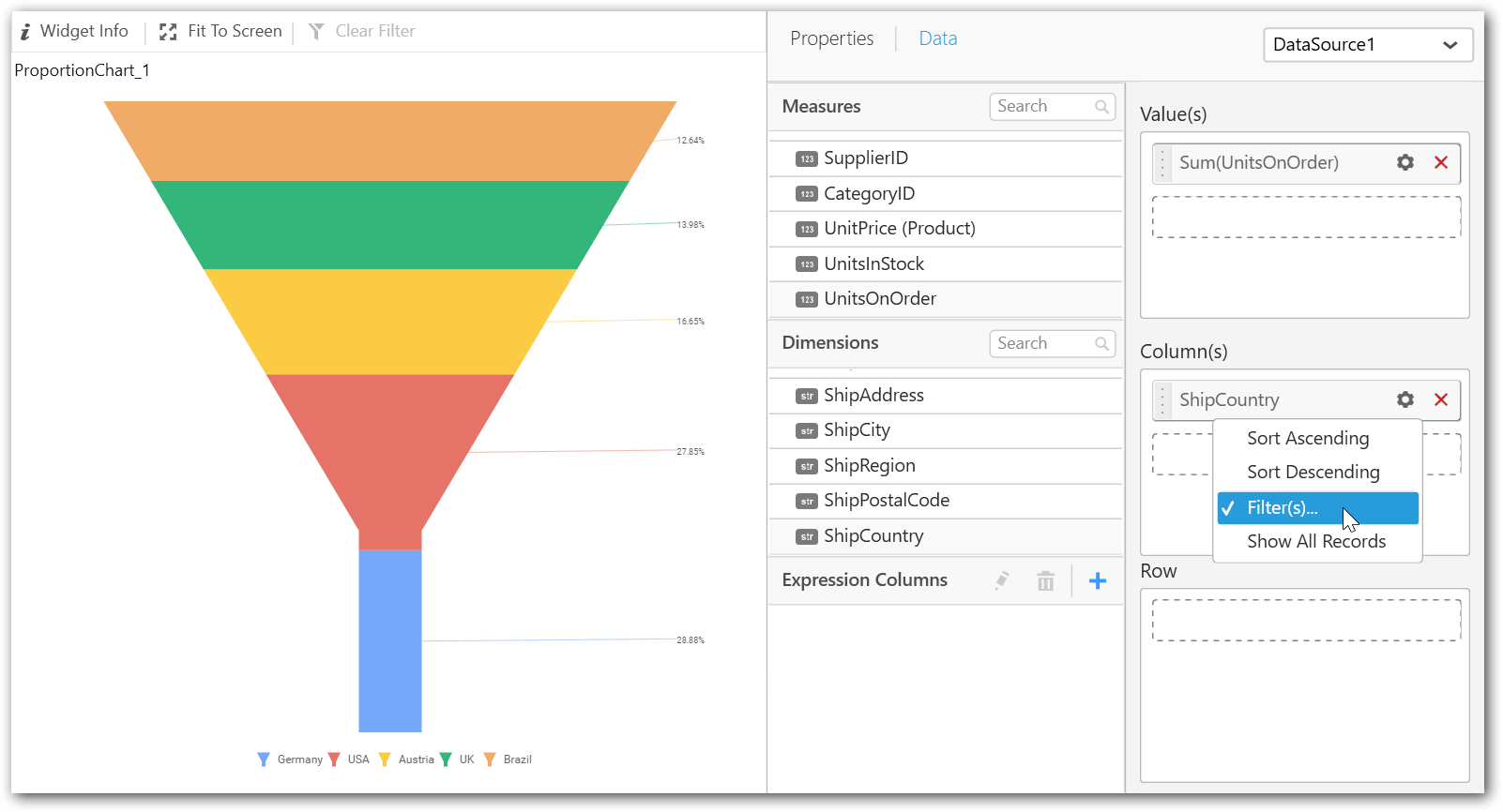 Configure Funnel Chart with Syncfusion Dashboard Designer
