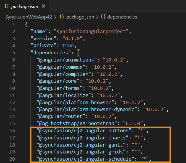 Code Snippet Angular Syncfusion