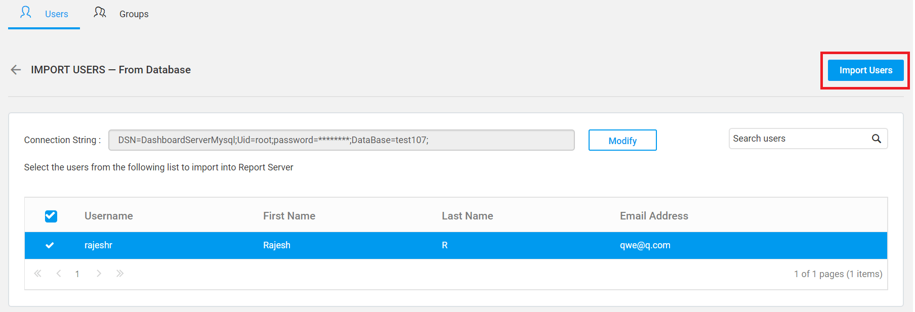 Import users from Database in the Syncfusion Report Server.