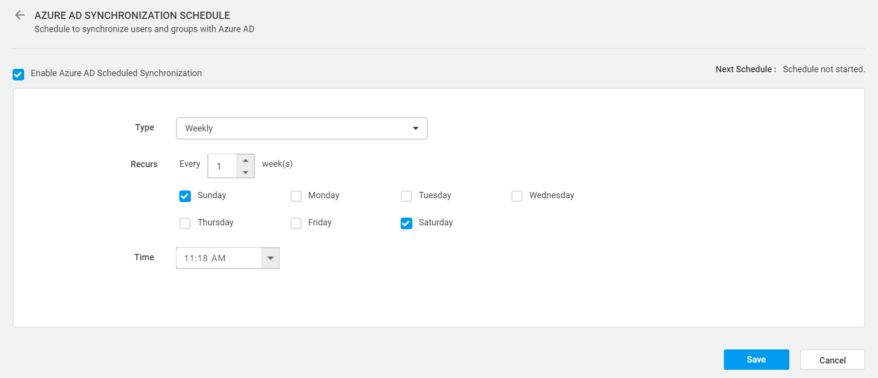 Schedule synchronization of users and groups from Azure Active