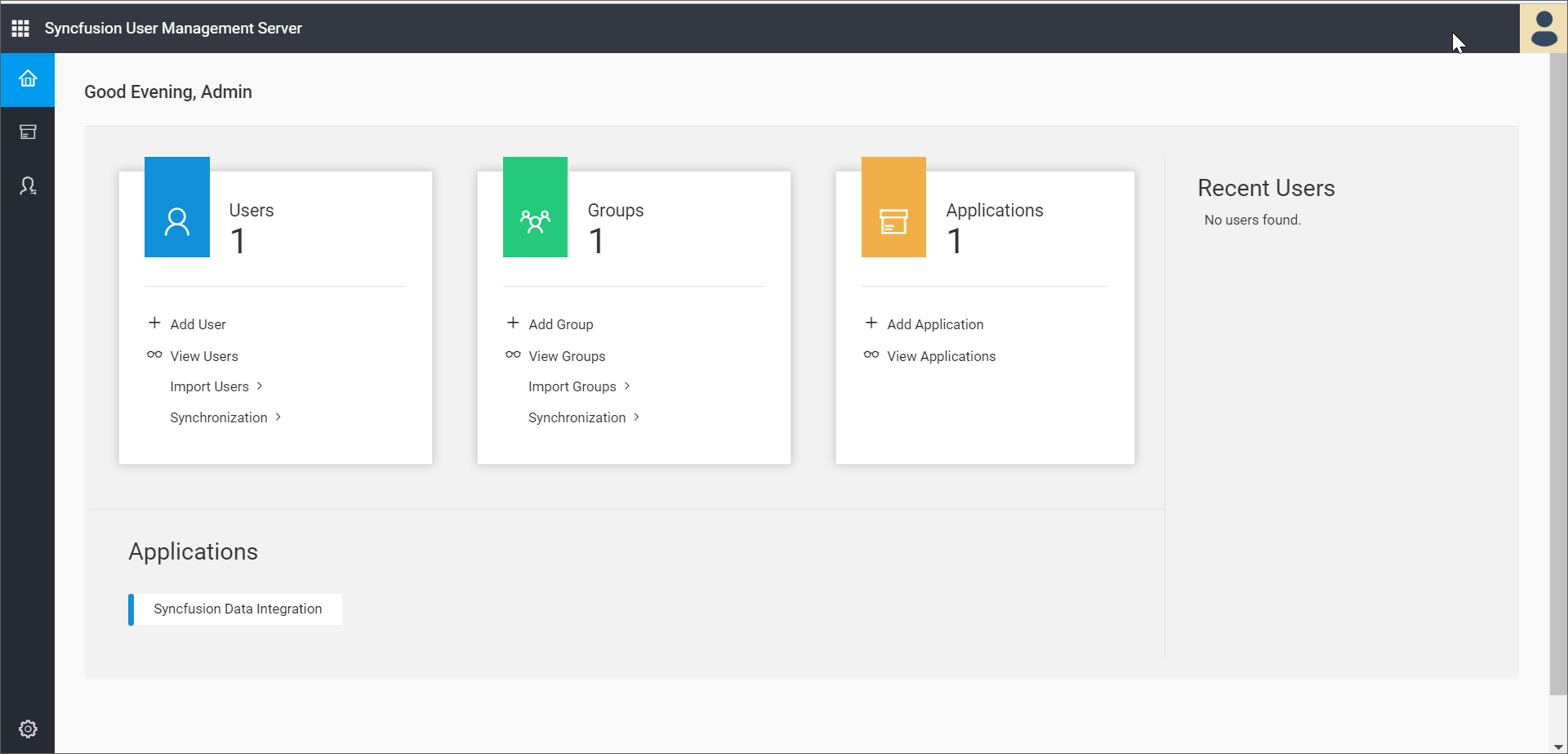 Administrator Home Syncfusion User Management Server