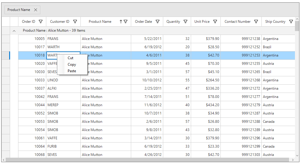 Interactive Features in Windows Forms DataGrid Syncfusion