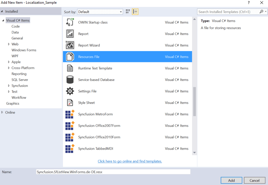 Localization in Windows Forms ListView control Syncfusion