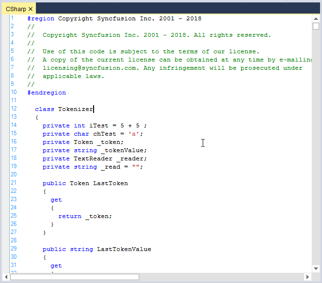 Syntax Highlighting in Windows Forms Syntax Editor Syncfusion