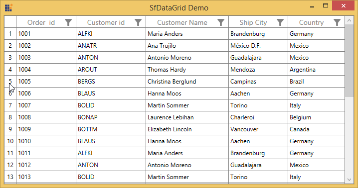Rows in WPF DataGrid control Syncfusion