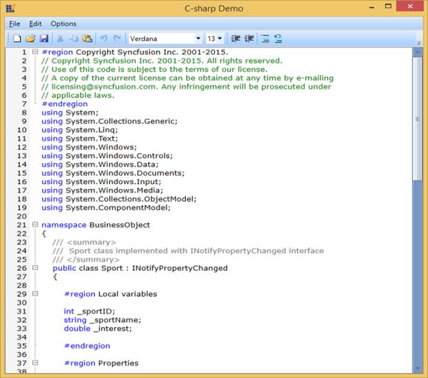 Syntax Highlighting in WPF Syntax Editor control Syncfusion