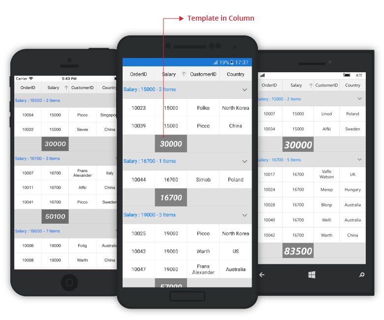 Summaries in Xamarin DataGrid control Syncfusion