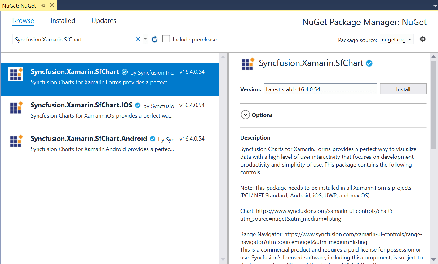 Xamarin Forms NuGet Packages Syncfusion