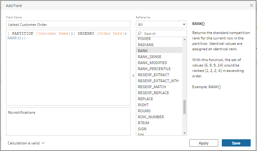 Create level of detail and rank calculations Tableau