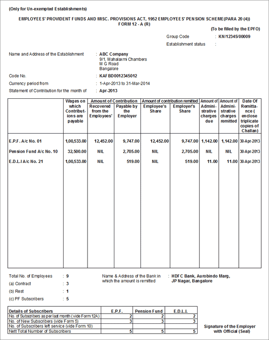 Form 12A (Payroll)