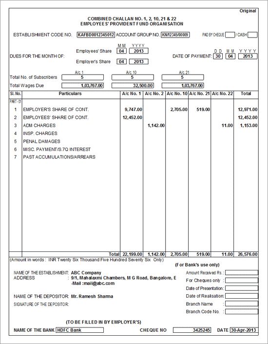 Recording PF Payments (Payroll)