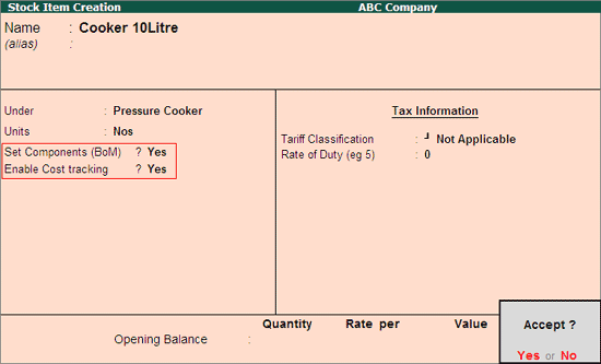 Stock Items Finished Goods