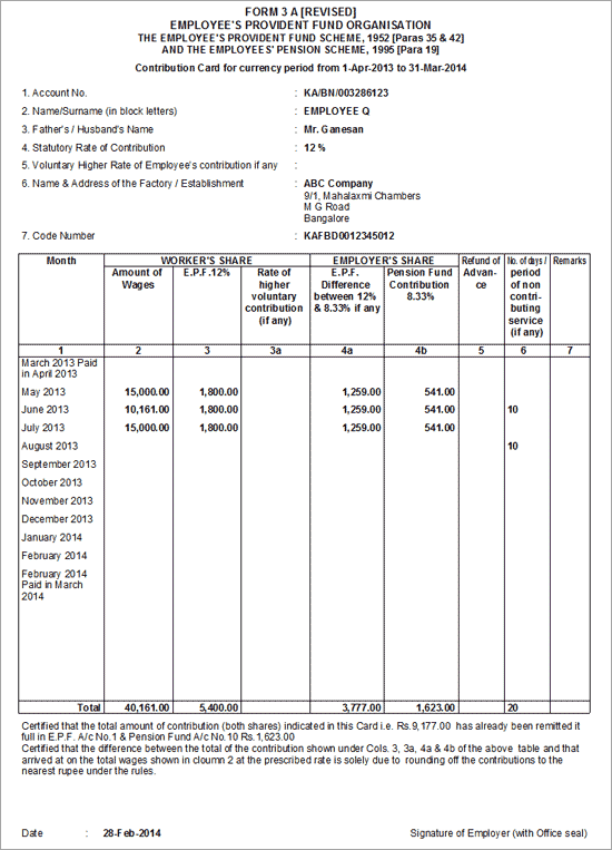 PF Form 3A (Payroll)