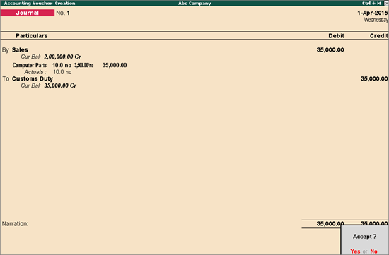 Accounting for Customs Duty Separately (Excise for Importer)
