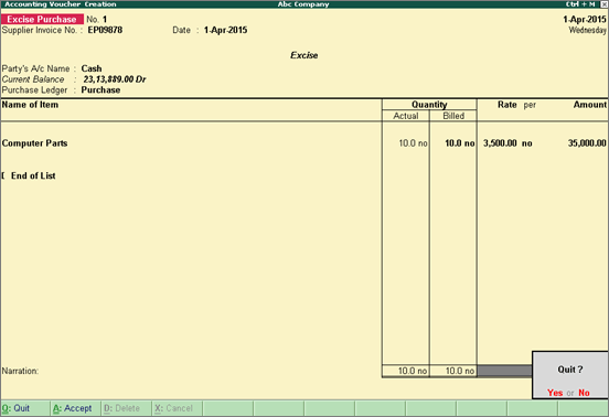 Accounting for Customs Duty Separately (Excise for Importer)