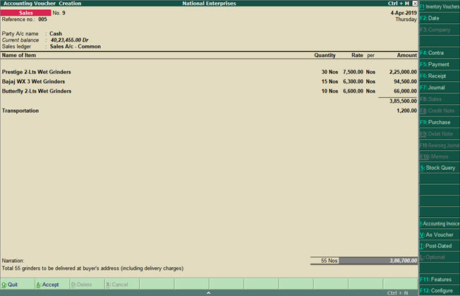 Sales of Goods and Services I Tally.ERP 9