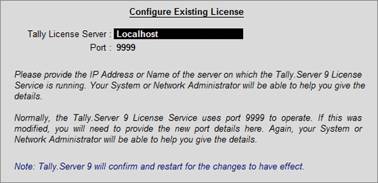 Configuring Tally.Server 9 License