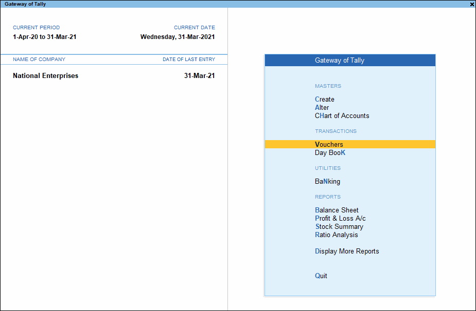 Voucher Types in TallyPrime TallyPrime