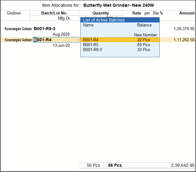 Manage Inventory Batchwise