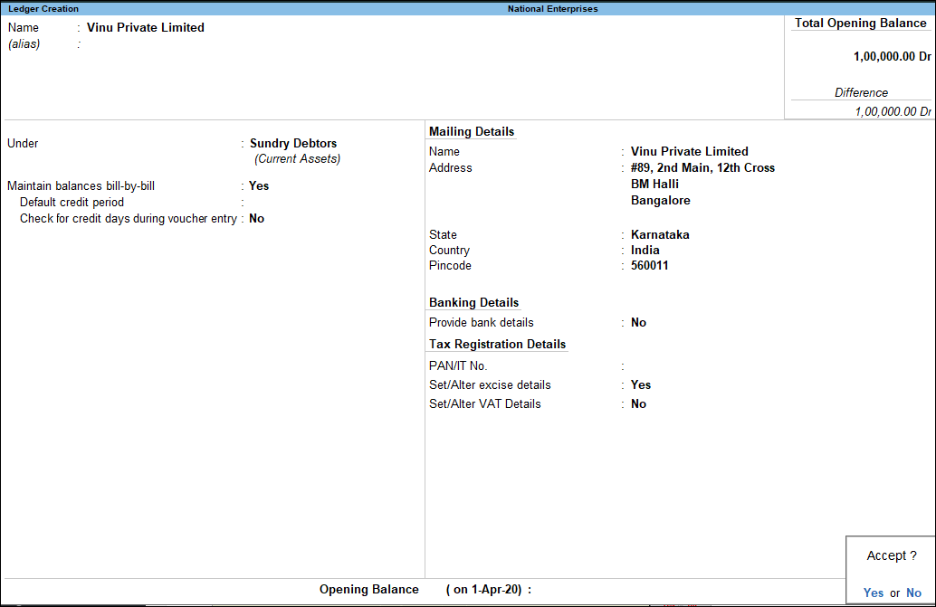 How to Create Party Ledgers in TallyPrime (Excise for Manufacturer
