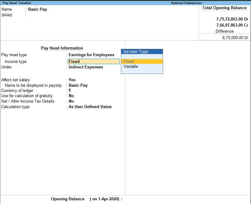 How to Create Earnings Pay Head with Calculation Type as Attendance in