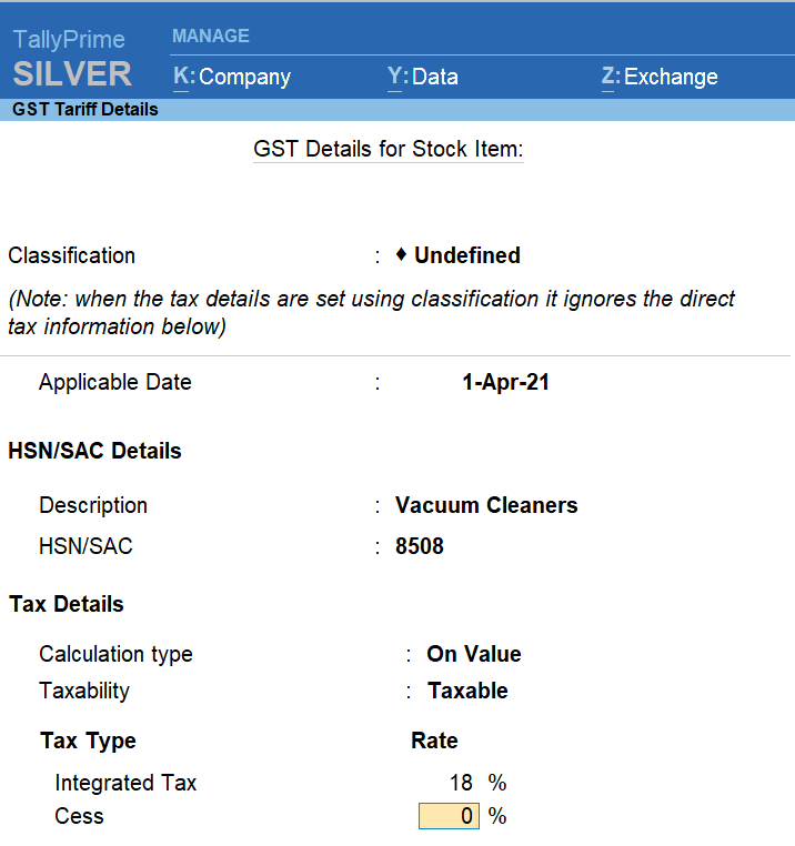 How to Manage HSN Codes/SAC and Tax Rates in TallyPrime TallyHelp