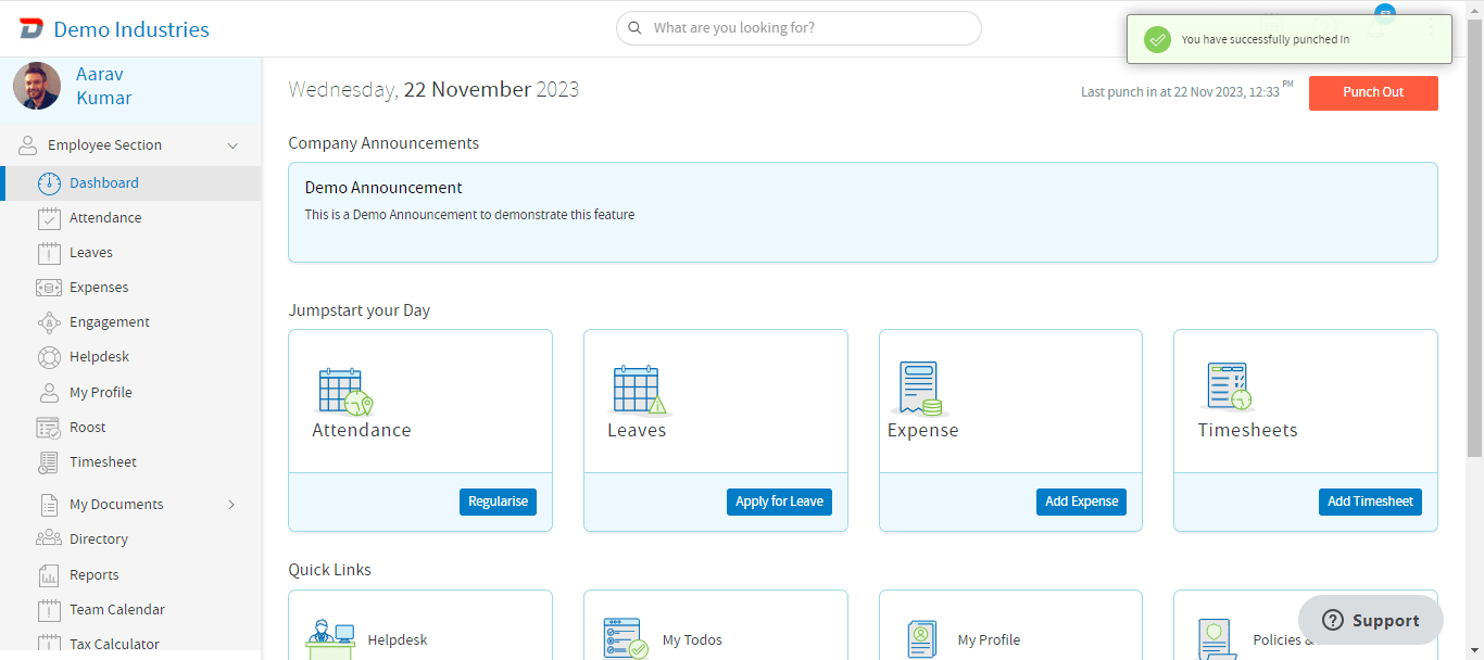 Attendance Punchin Punchout TeamNest