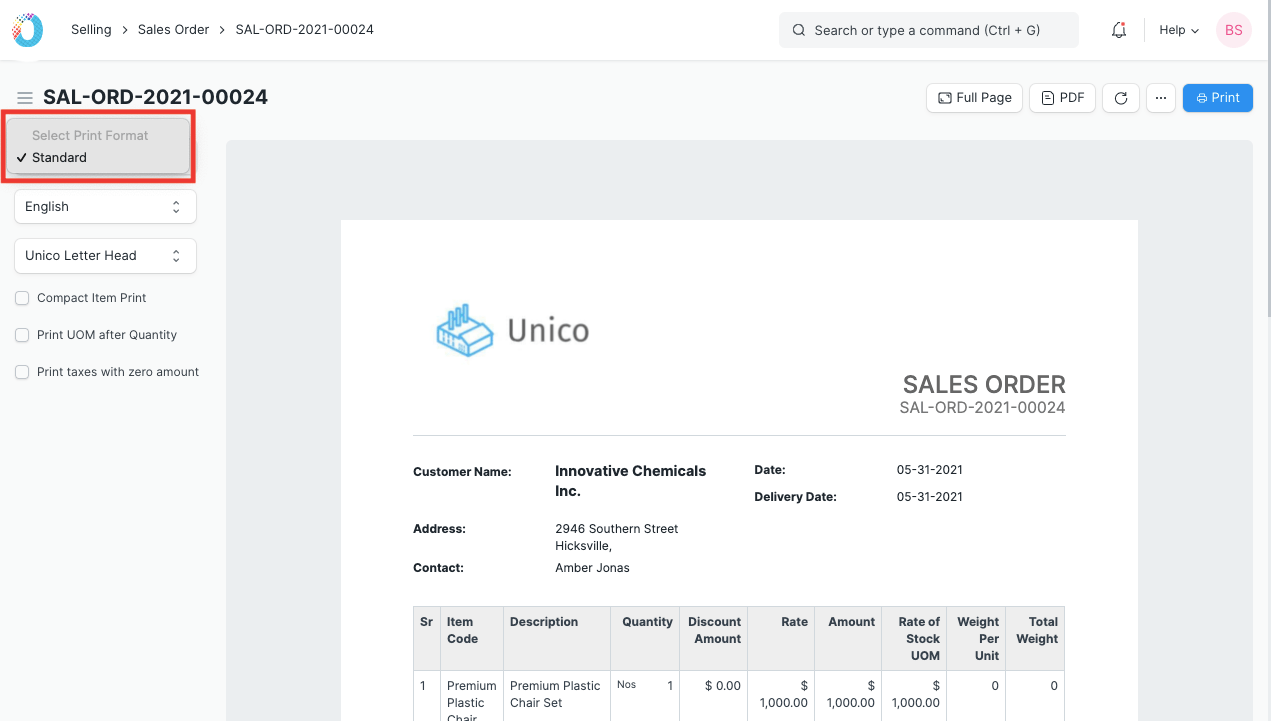 Customize Print Format