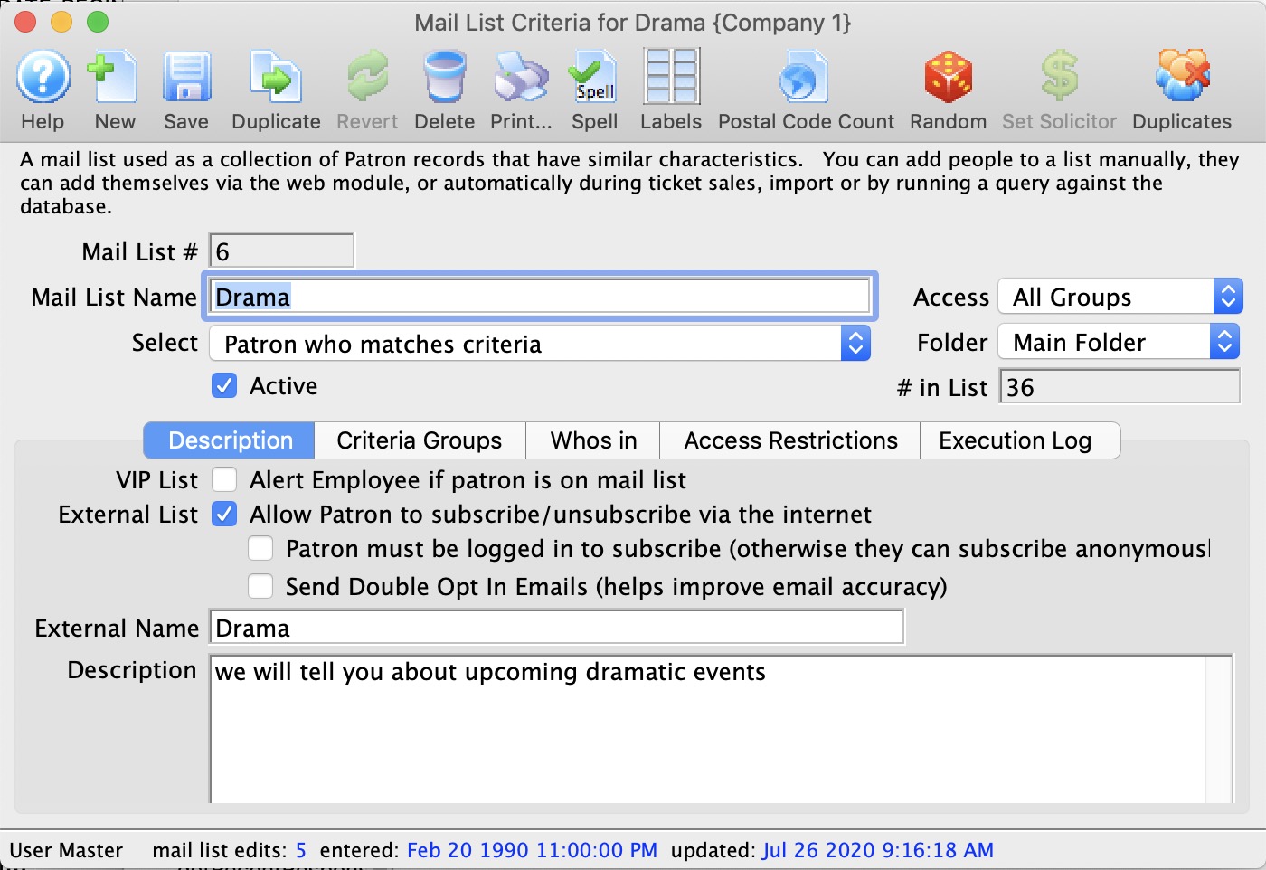 Parts of the Mail List Window Arts Management Systems