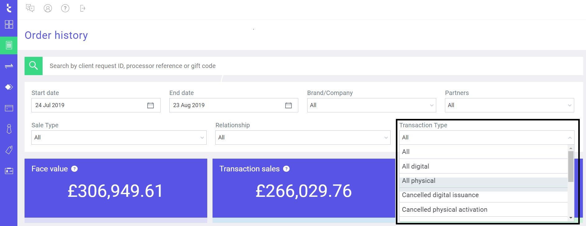 What transactions types do we have and what do they mean? (Brands