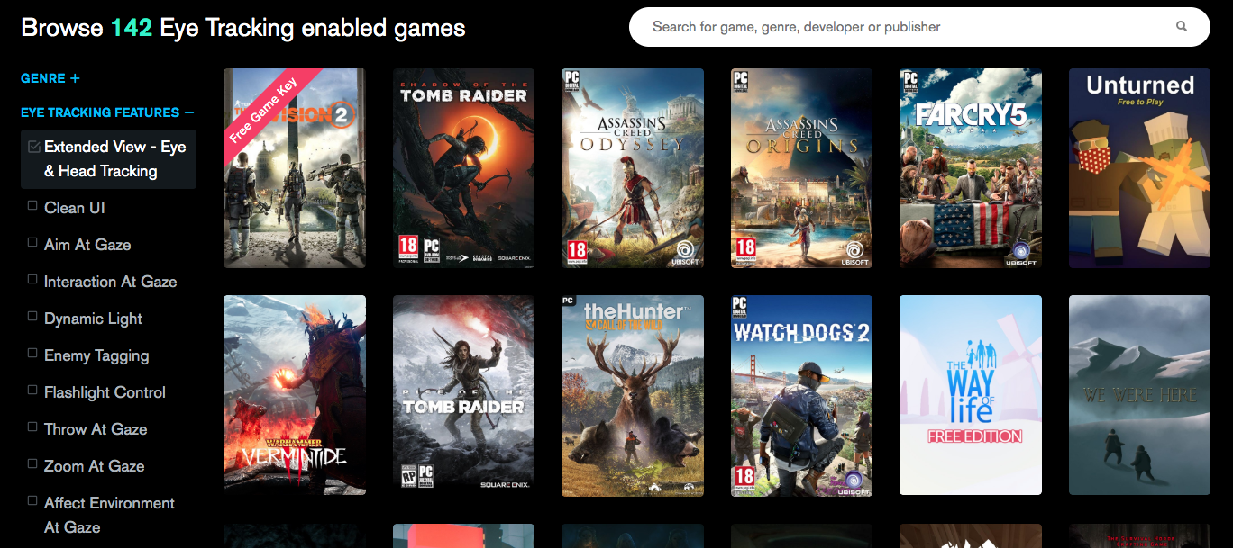 What features are available for each game? Tobii Eye Tracking Support