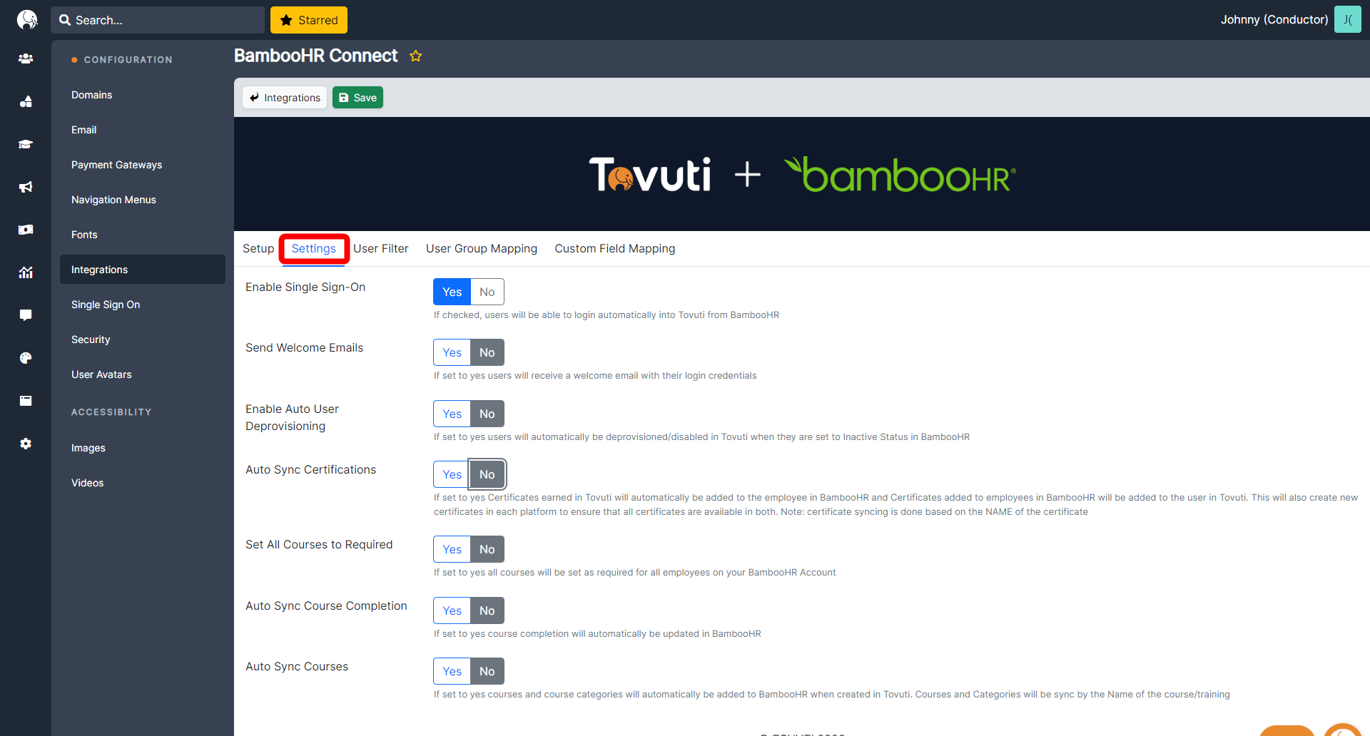Configure a BambooHR Integration Tovuti Help Center