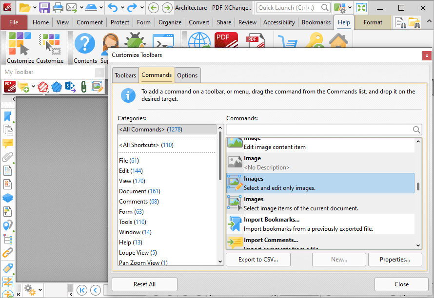 Tabs Guide > Help Tab > Customize Toolbars