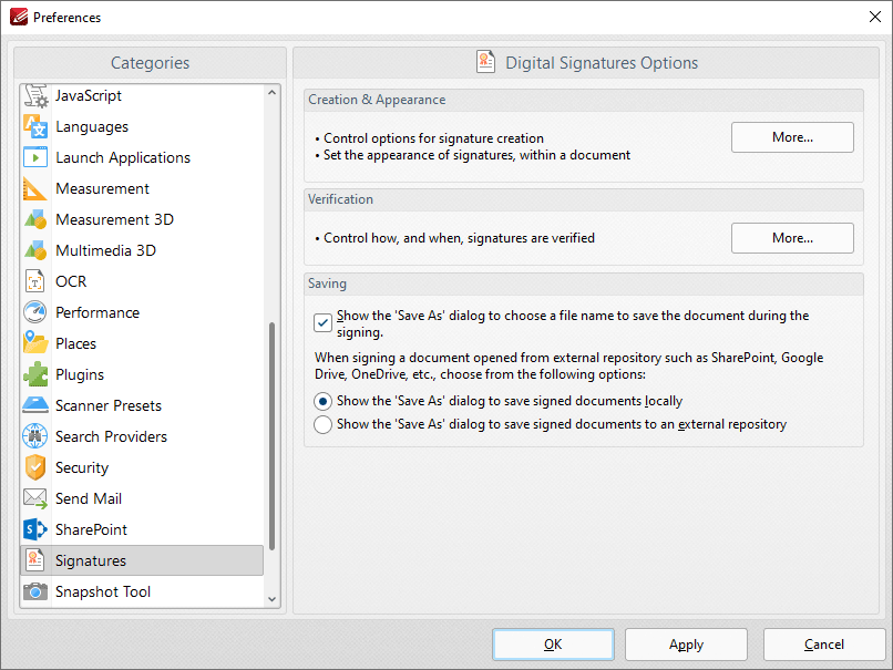 PDFXChange Editor V9 User Manual > Tabs Guide > File Tab > Preferences