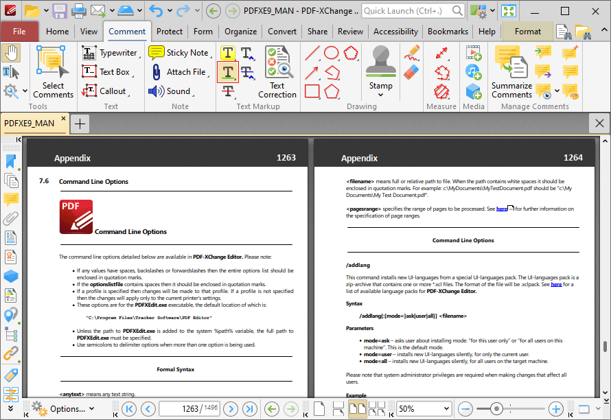 PDFXChange Editor V9 User Manual > Tabs Guide > Comment Tab