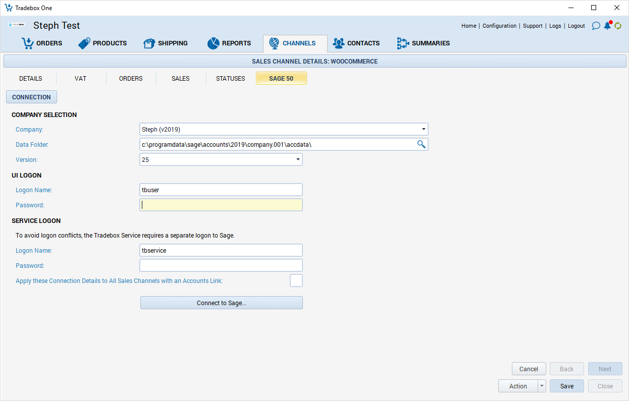 Setting Up a Sage Accounts Link Tradebox Support