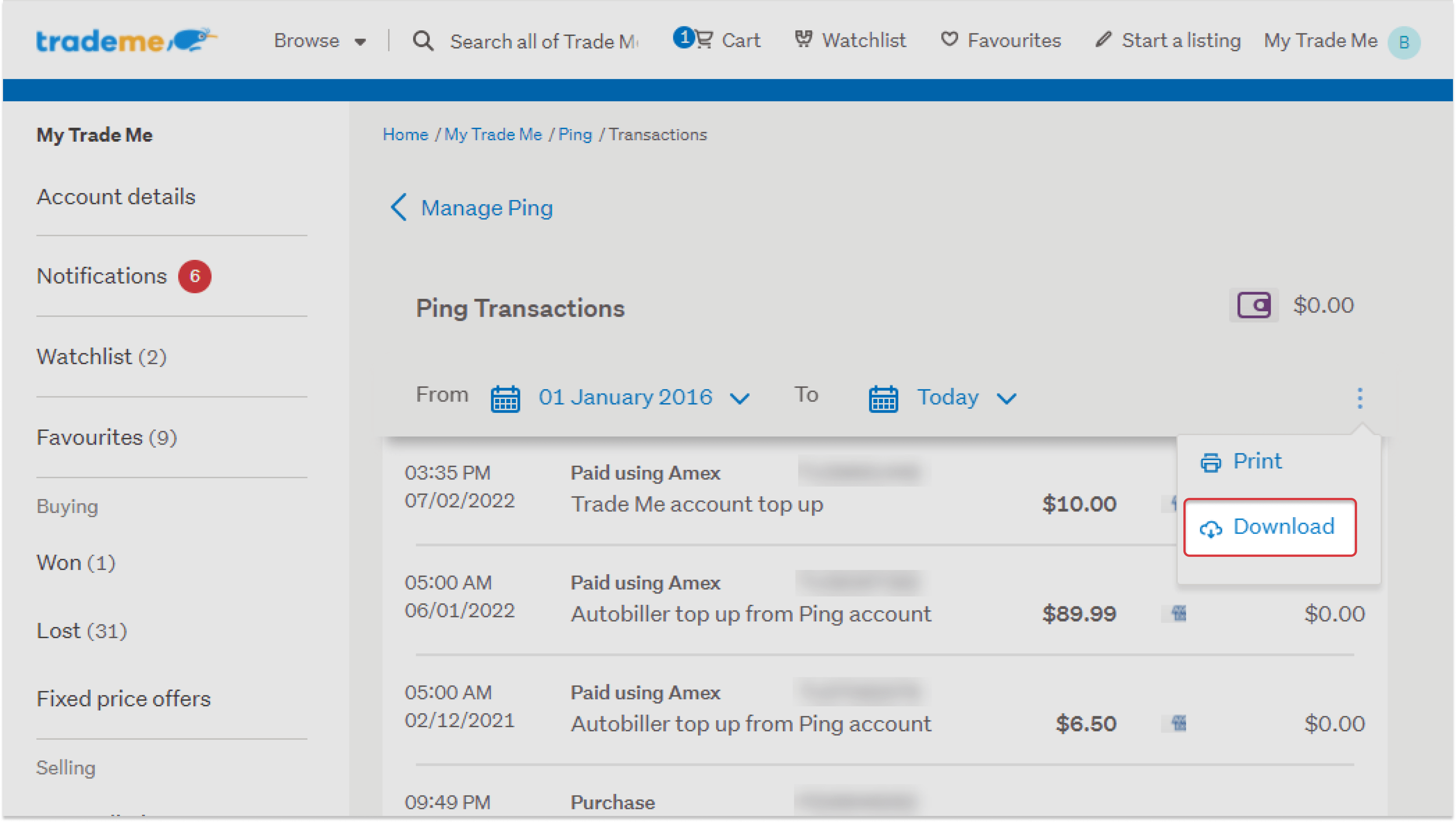 Ping account Help Trade Me