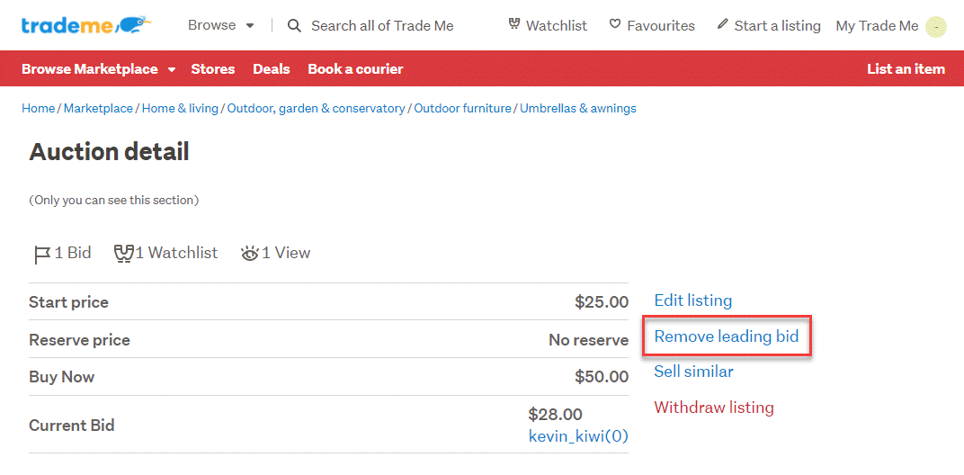 Removing bids as a seller Help Trade Me