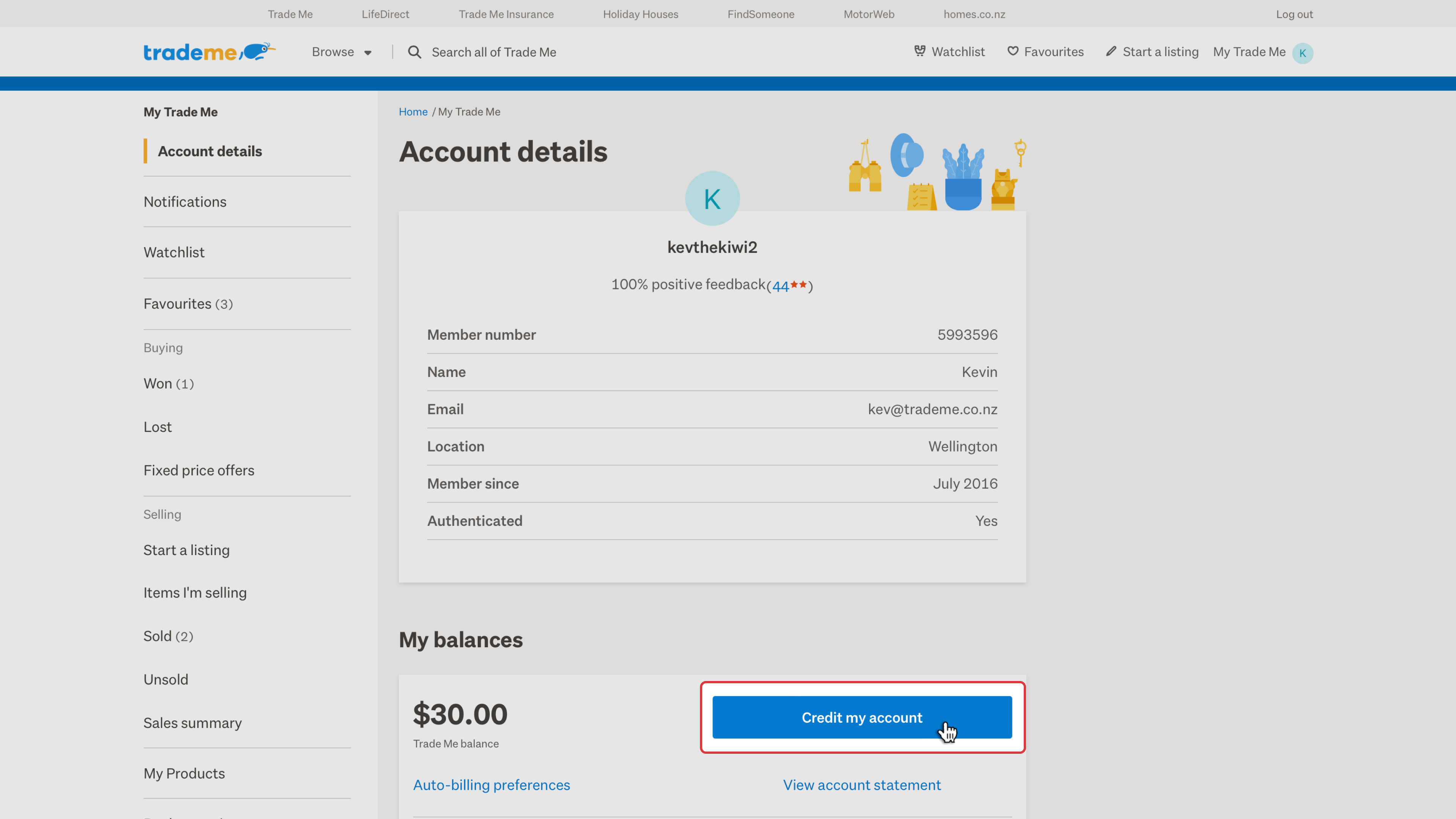 Trade Me account Help Trade Me
