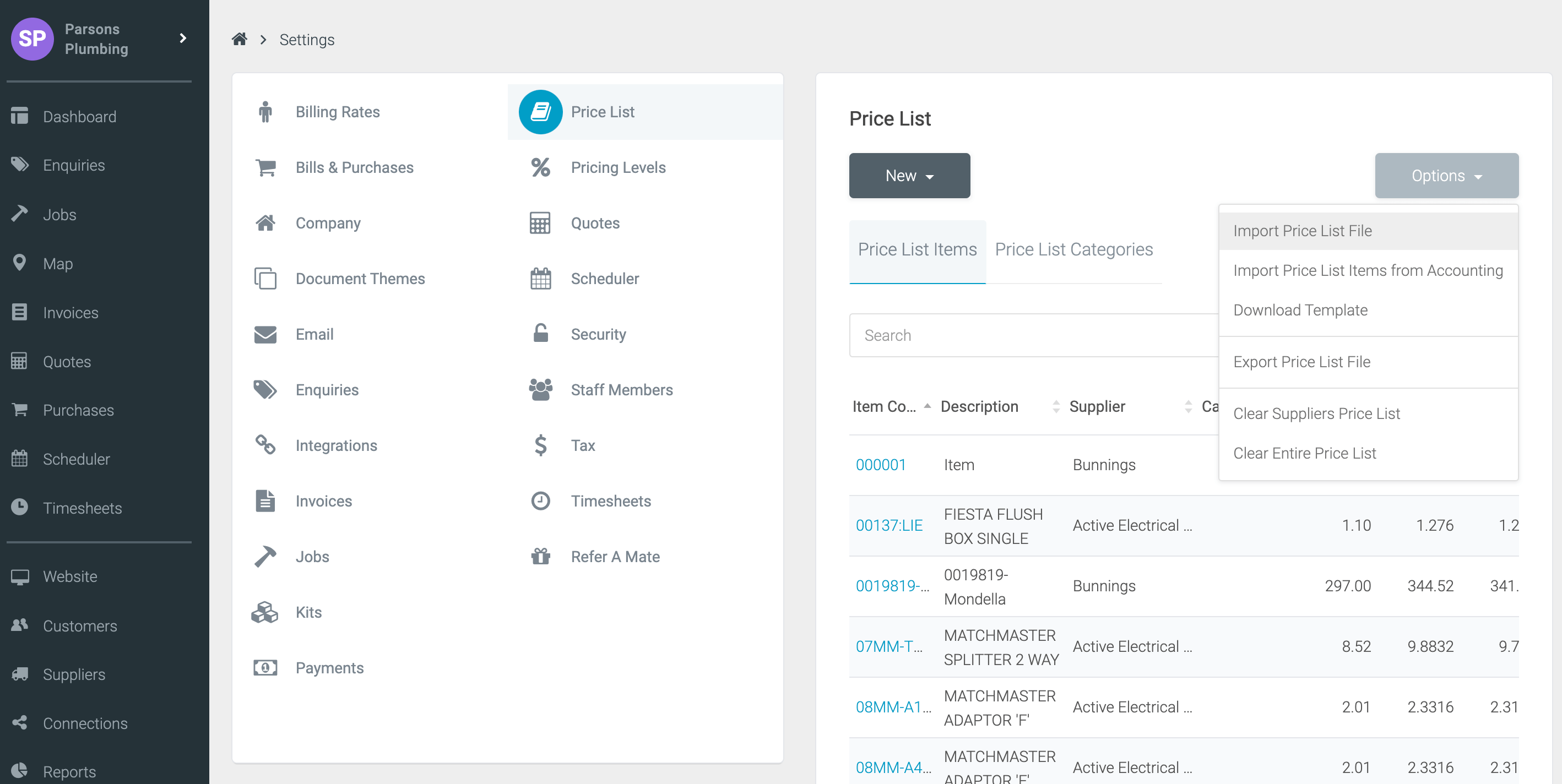 How To Import a Supplier Price List Tradify Help Centre