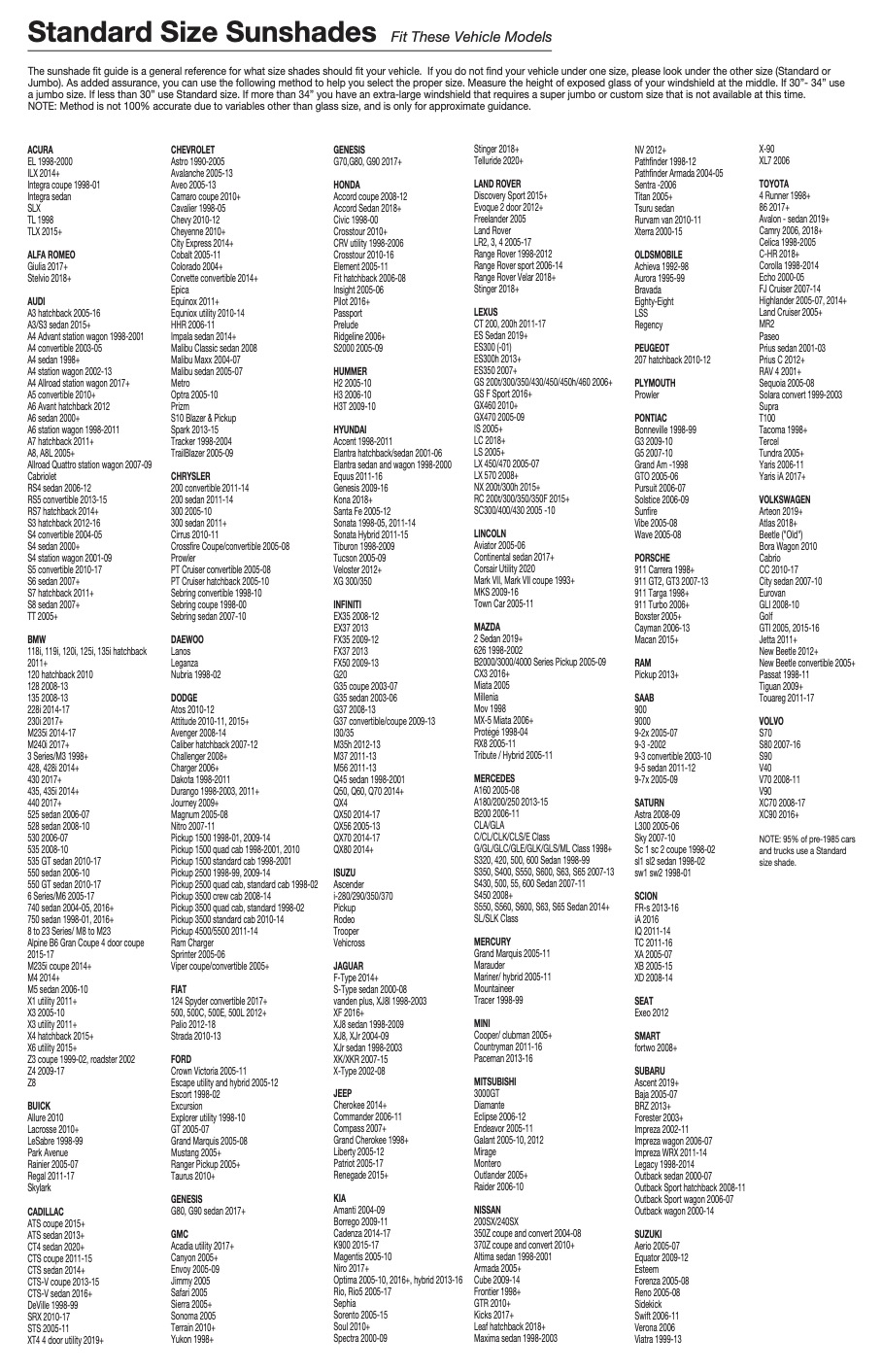 How do I know what size shade will fit my vehicle? Type S Auto