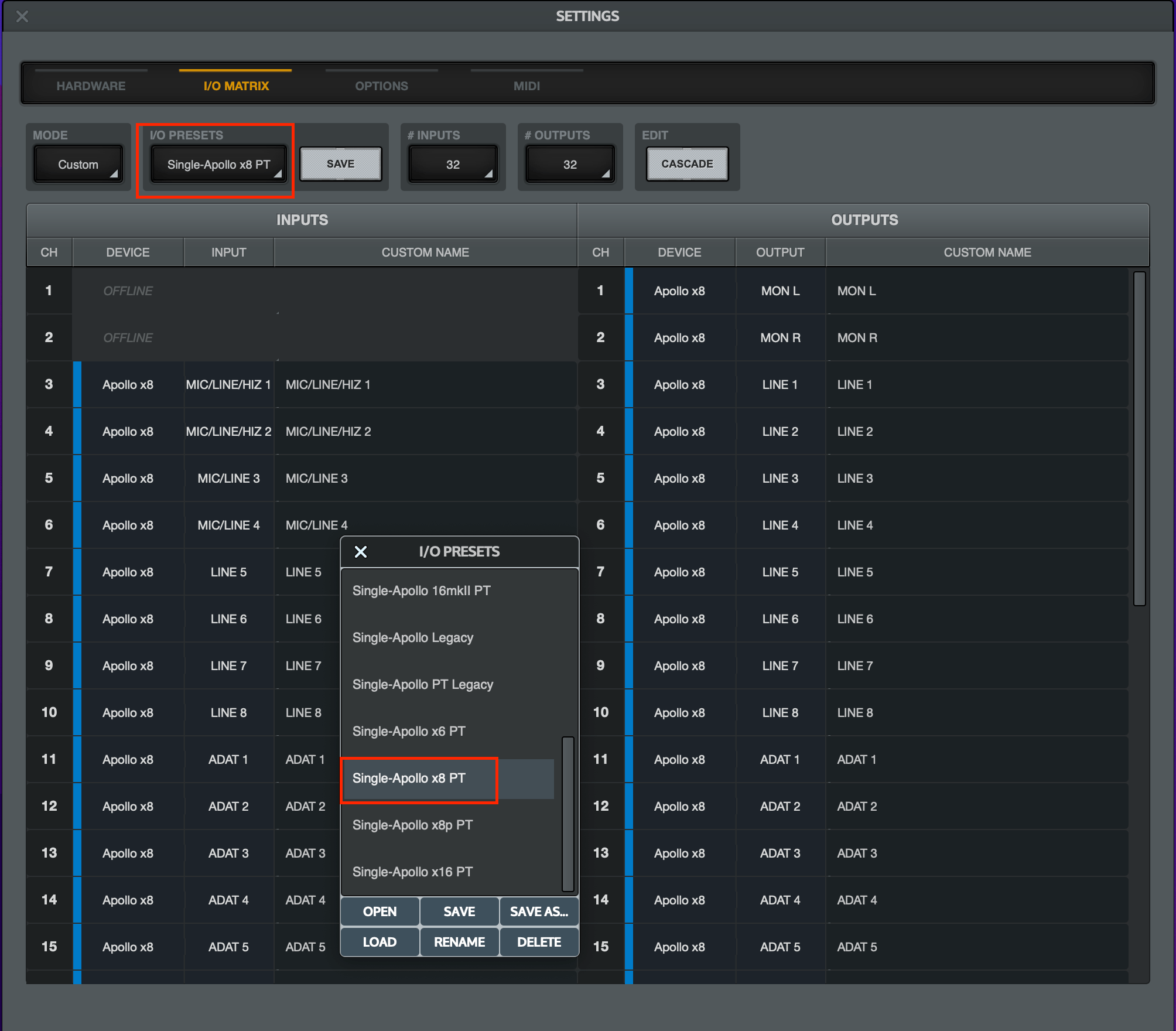 Configuring Apollo's I/O for Hardware Inserts in Pro Tools Universal