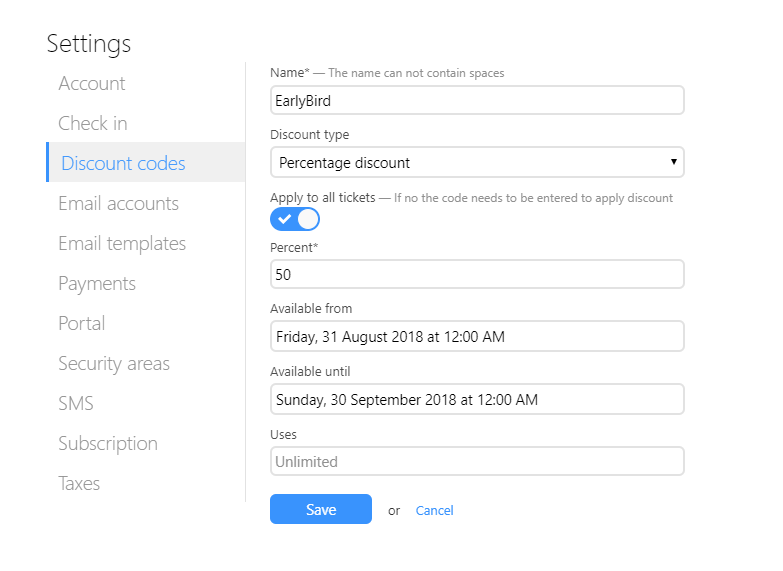 Changing discount codes settings UCare
