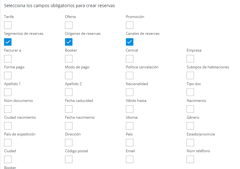 Ampliación campos obligatorios en creación de reservas Tesipro Cloud
