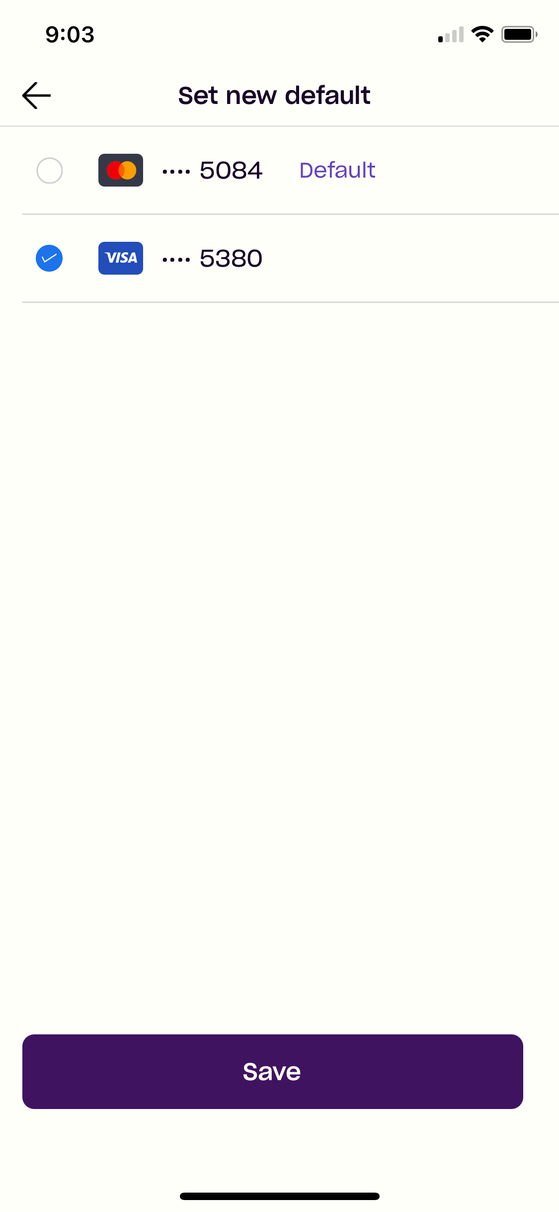 How do I change my default payment card in the Zip app? Zip US