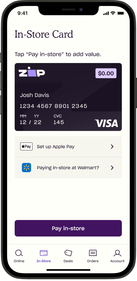 How do I place an instore order with the Zip app? Zip US Customer
