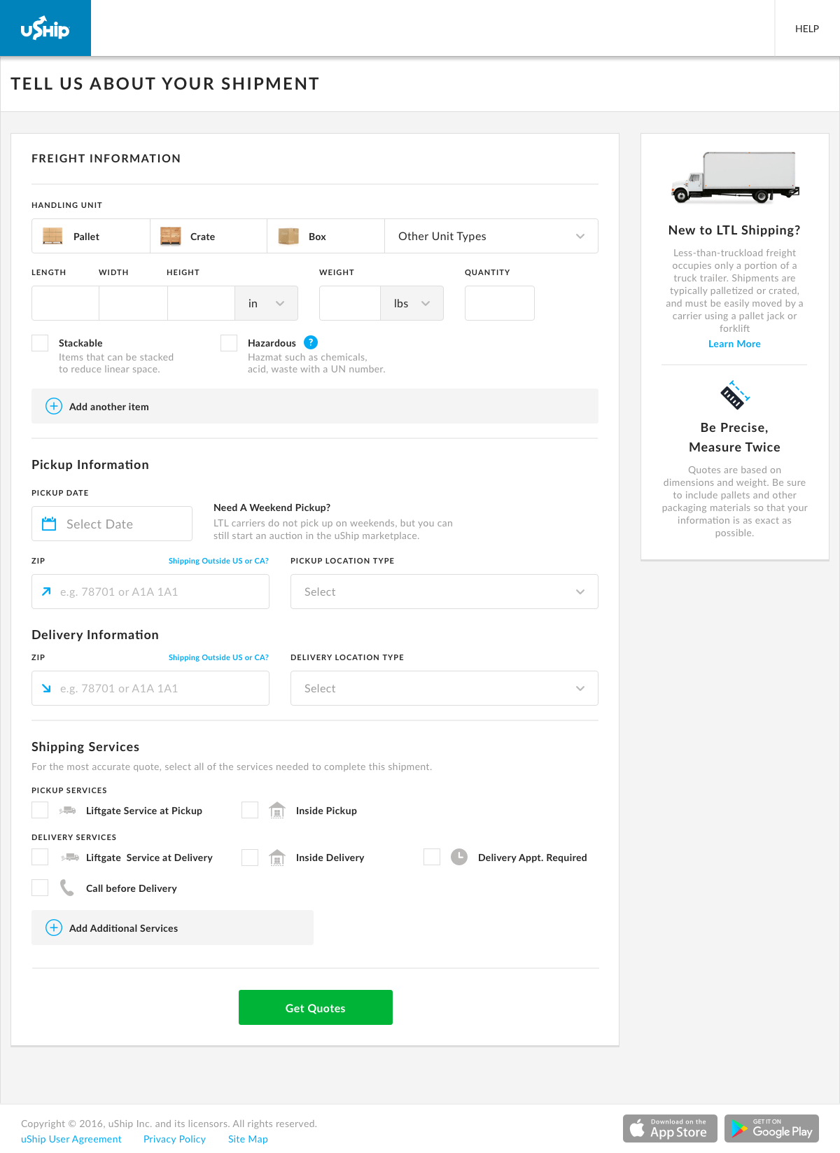 Completing the LTL Instant Rates Quote Form Help Center