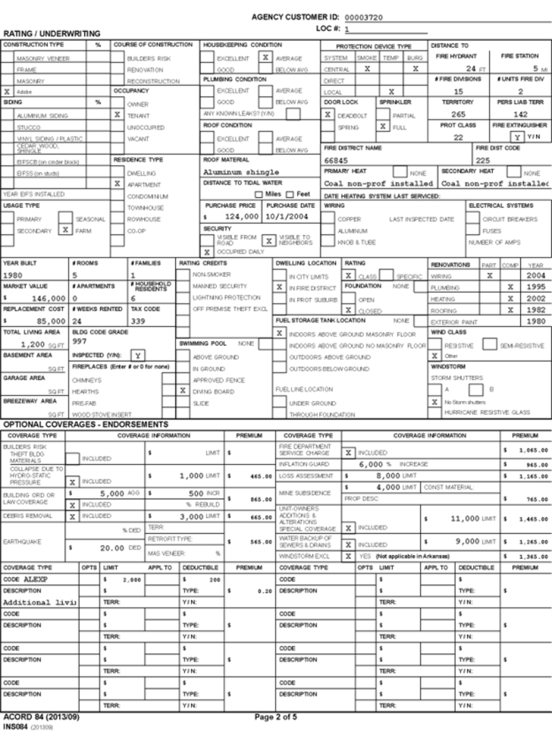 Form Map Dwelling Fire Application (ACORD 84)