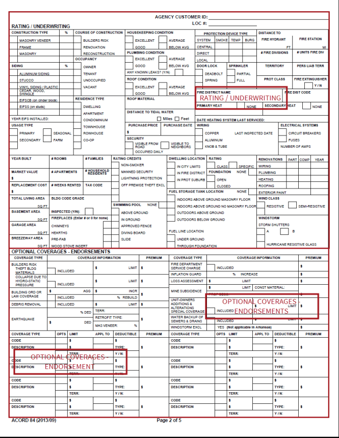 ACORD 84 2013/09 Dwelling Fire Application Form